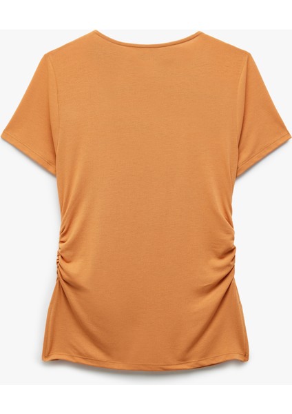 Slim Fit Drape Detaylı Bisiklet Yaka Kısa Kollu Tişört fiyatları