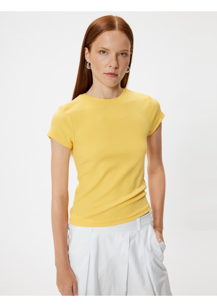 Basic Fitilli Tişört Kısa Kollu Bisiklet Yaka Slim Fit