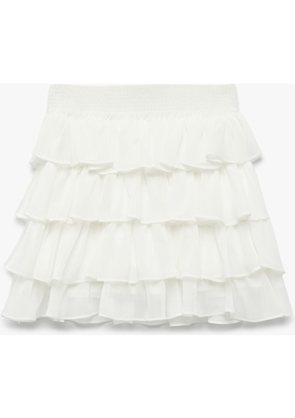 Katlı Fırfır Detaylı Mini Şifon Etek fırsatları