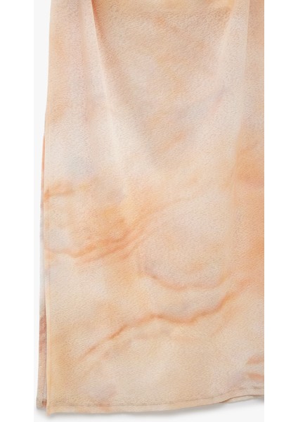 Drape Detaylı Astarlı Soyut Desenli Slim Fit Uzun Straplez Elbise