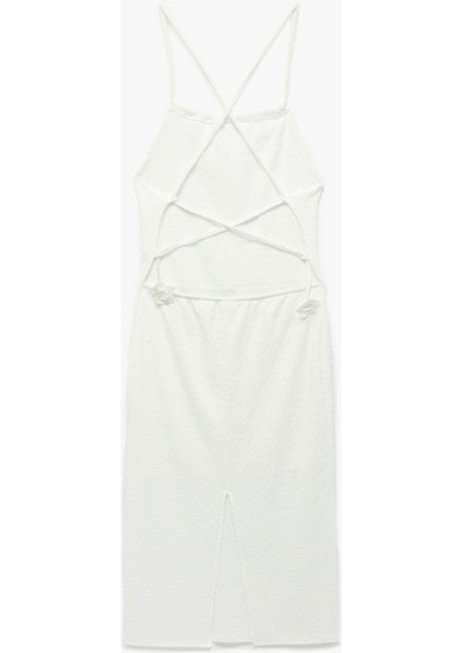 Slim Fit Astarlı Çiçek Aplike Detaylı Ince Askılı Midi Boy Elbise fiyatları