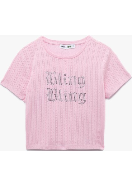 Taş Detaylı Bisiklet Yaka Dar Kesim Pamuklu Kısa Kollu Baskılı Tişört modelleri