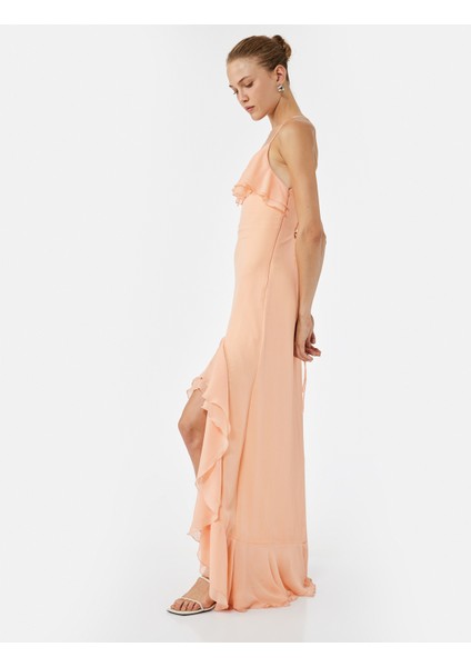 Volanlı Fırfırlı Asimetrik Kesim Slim Fit Askılı Elbise fiyatları