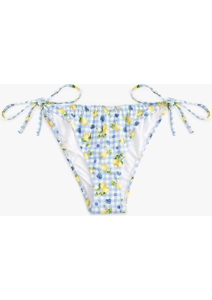 Bağlamalı Fırfırlı Limon Baskılı Pötikareli Bikini Altı