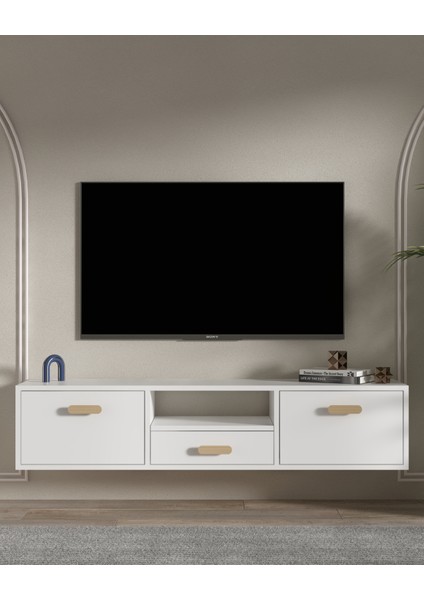 1328DROPCT-32 Duvara Montaj Tv Sehpası Beyaz-Safirmeşe