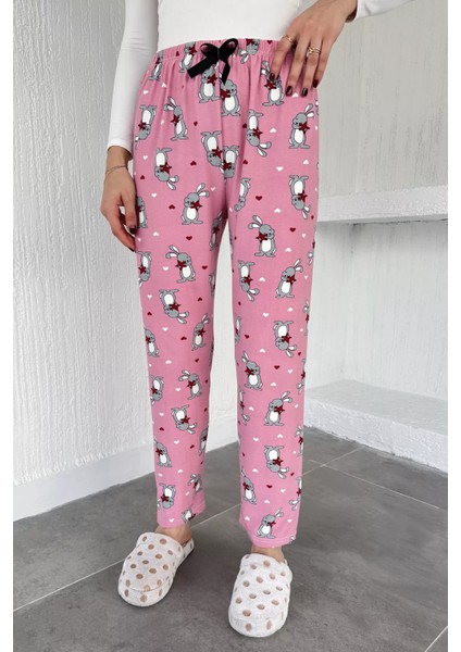Tavşan Baskılı Bel Lastikli Pijama Altı P-00019134