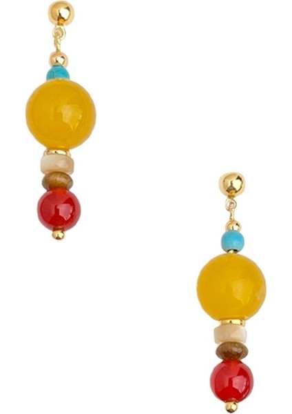 Kadınlar Için Retro Etnik Tarzda Kırmızı Akik Kaplan Gözü Boncuklu Küpeler (Yurt Dışından)