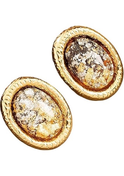 Kadınlar Için S925 Ayar Gümüş Geometrik Oval Reçine Küpe (Yurt Dışından)