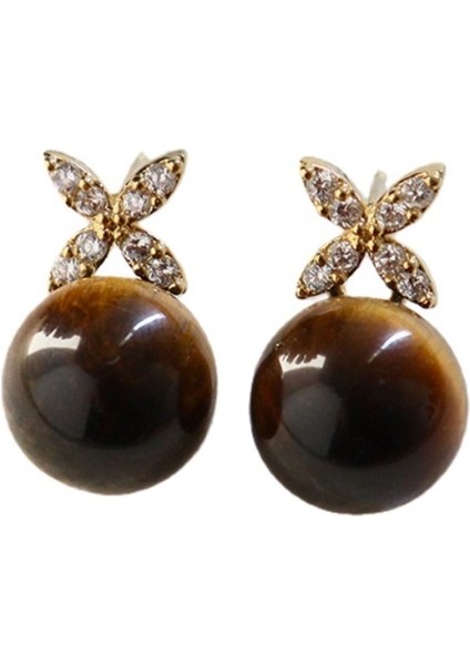 Kadınlar Için Retro Minimalist Moda Zirkonyum Dört Yapraklı Yonca Kaplan Gözü Küpeler (Yurt Dışından)