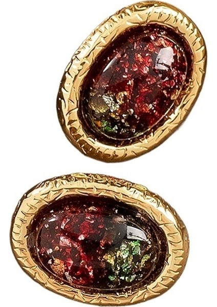 Kadınlar Için S925 Ayar Gümüş Geometrik Oval Reçine Küpe (Yurt Dışından)