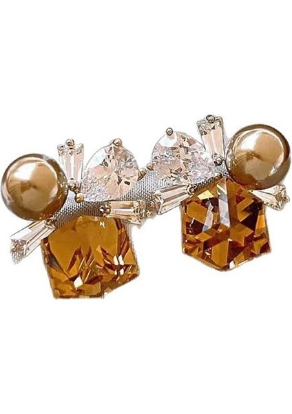 Kadınlar Için Fransız Vintage Tarzı Gümüş Iğne Kare Inci Zirkonyum Küpeler (Yurt Dışından)