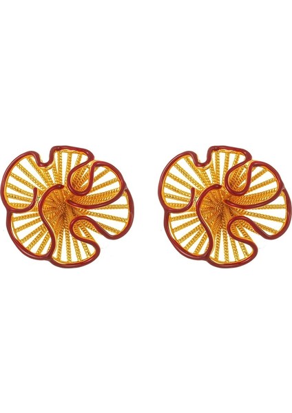 Kadınlar Için Metal Ajurlu Pileli Çiçek Küpeleri, Damlayan Küpeler (Yurt Dışından)