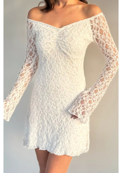 Kadın V Yaka Dantelli Iç Astarlı Ispanyol Kol Mini Elbise P-00019223 fiyatları