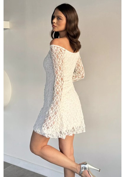 Kadın V Yaka Dantelli Iç Astarlı Ispanyol Kol Mini Elbise P-00019223 modelleri
