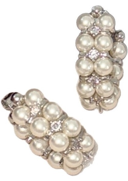 Tam Süslenmiş Çift Sıra Kübik Zirkon Inci Küpe (Yurt Dışından)