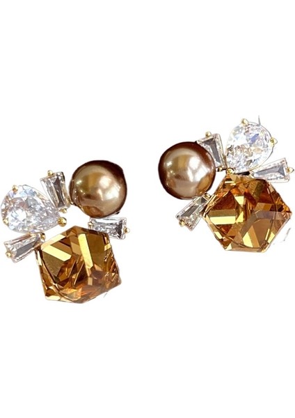 Zirkonyumlu Vintage Tarzda Şeker Küpü Inci Küpe (Yurt Dışından)