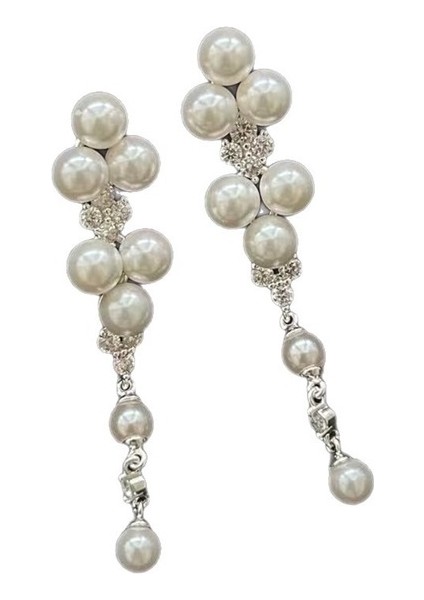 S925 Ayar Gümüş Iğne Inci Küpeler, Uzun Püskül Küpeler (Yurt Dışından)