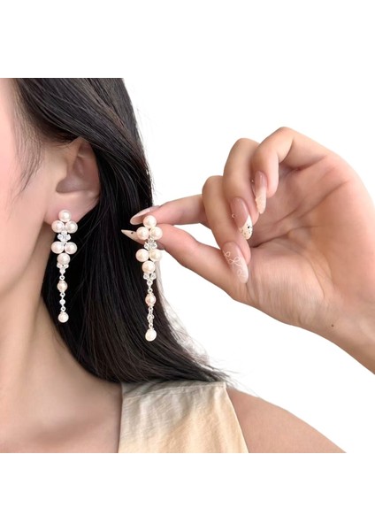 S925 Ayar Gümüş Iğne Inci Küpeler, Uzun Püskül Küpeler (Yurt Dışından) fiyatları