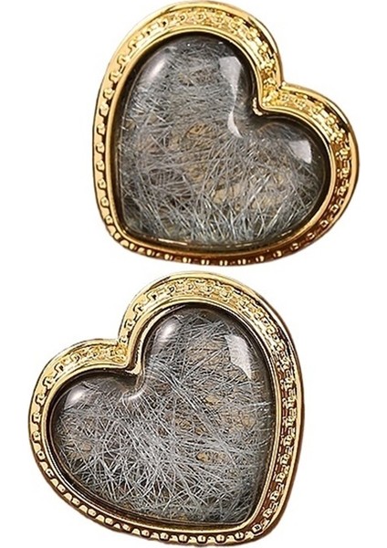 Gümüş Iğne Fransız Vintage Kalp Reçine Küpe (Yurt Dışından)