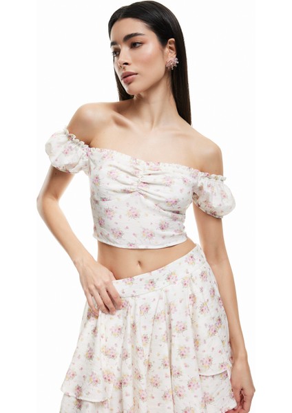 Astarlı Aerobin Kumaş Fırfırlı Mini Çiçekli Etek