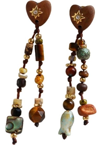 Kadınlar Için Vintage Kaplan Gözü Kalp Uzun Küpeler, Sonbahar/kış Gümüş Iğne Küpeler (Yurt Dışından)