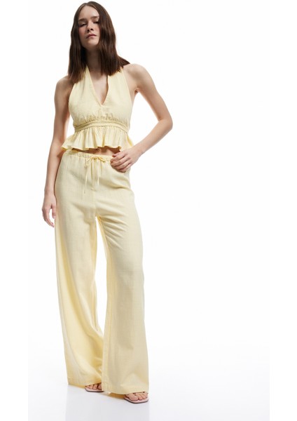 Beli Bağcıklı Düz Paça Viskon Karışımlı Pantolon fiyatları