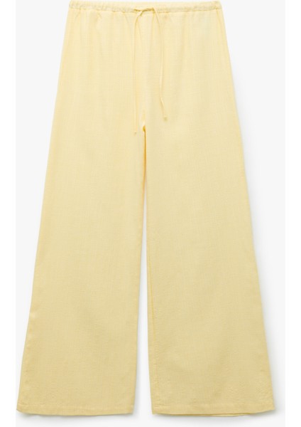 Beli Bağcıklı Düz Paça Viskon Karışımlı Pantolon modelleri