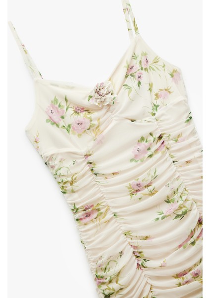 Slim Fit Drapeli Ince Askılı Mini Çiçekli Elbise indirimleri