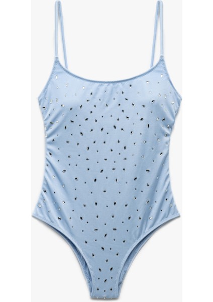 Ince Askılı U Yaka Parlak Taş Detaylı Mayo