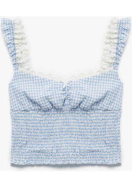 Dantelli Balerin Yaka Gipeli Pötikareli Kolsuz Crop Bluz fırsatları