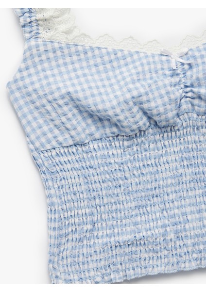 Dantelli Balerin Yaka Gipeli Pötikareli Kolsuz Crop Bluz