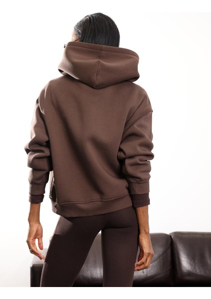 Kahverengi Fermuarlı Kapüşonlu Sweatshirt 10822 indirimleri