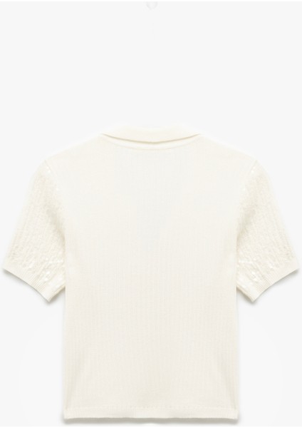 Pullu Payetli Kısa Kollu Triko Polo Yaka Kazak fırsatları