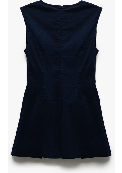 Aplike Detaylı Kolsuz Yuvarlak Kesik Yaka A Kesim Pileli Mini Elbise fırsatları