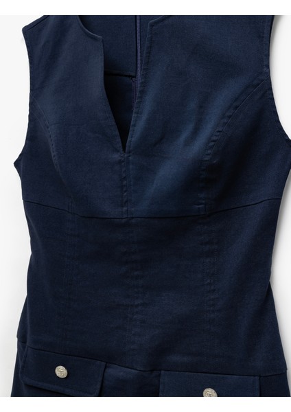 Aplike Detaylı Kolsuz Yuvarlak Kesik Yaka A Kesim Pileli Mini Elbise indirimleri