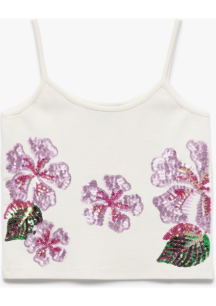 Pamuklu Çiçekli Kolsuz Askılı Pullu Payetli Crop Bluz modelleri