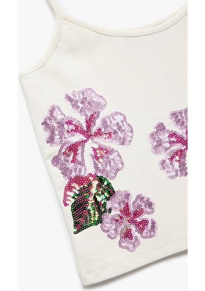 Pamuklu Çiçekli Kolsuz Askılı Pullu Payetli Crop Bluz indirimleri