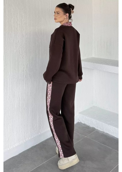 Kadın Fular Aksesuarlı Bisiklet Yaka Şardonlu Sweat Bel Lastikli Pantolon Ikili Takım P-00019143 fırsatları