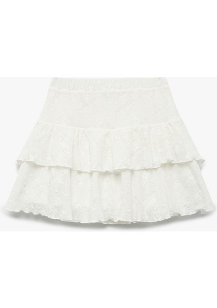 Yüksek Bel Katlı Volanlı Astarlı Jakarlı Mini Etek fırsatları