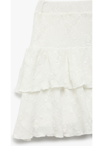 Yüksek Bel Katlı Volanlı Astarlı Jakarlı Mini Etek indirimleri