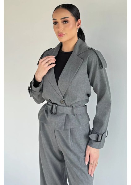 Kadın Iç Astarlı Kemer Detaylı Blazer Ceket Pantolon Ikili Takım P-00019233 fiyatları