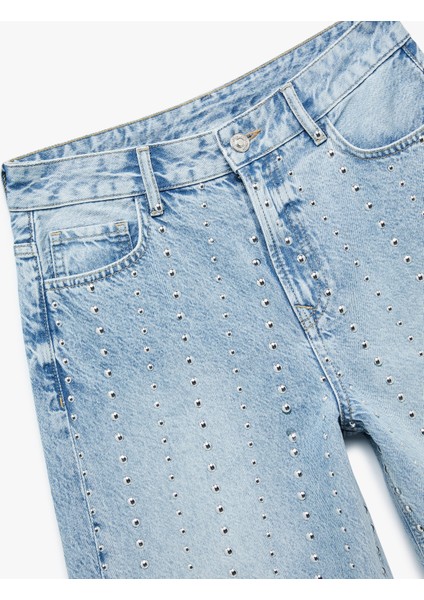 Troklu Yıpratılmış Düğmeli Cepli Bermuda Denim Şort indirimleri