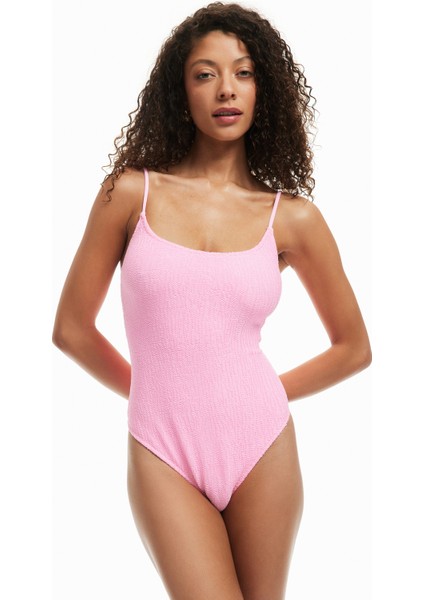 Dokulu Mayo Slim Fit U Yaka Ince Askılı