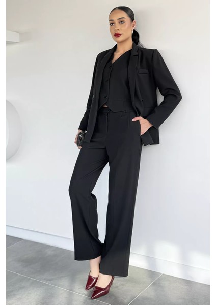 Kadın Yelek Blazer Ceket Pantolon Üçlü Takım P-00019230