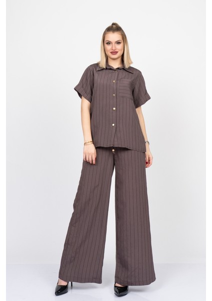 Arkası Yırtmaç Detaylı Gömlek - Beli Lastikli Cepli Pantolon Takım 70031