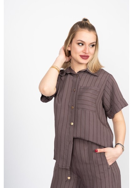 Arkası Yırtmaç Detaylı Gömlek - Beli Lastikli Cepli Pantolon Takım 70031 fiyatları