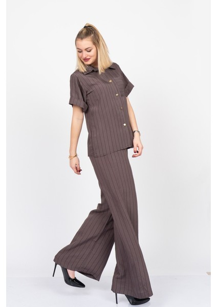 Arkası Yırtmaç Detaylı Gömlek - Beli Lastikli Cepli Pantolon Takım 70031 modelleri