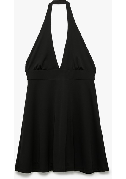 Krep Kumaş Derin V Yaka Sırt Dekolteli Mini Elbise fırsatları