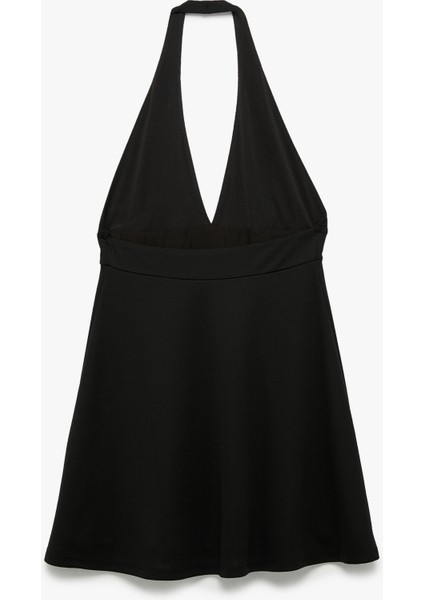 Krep Kumaş Derin V Yaka Sırt Dekolteli Mini Elbise indirimleri