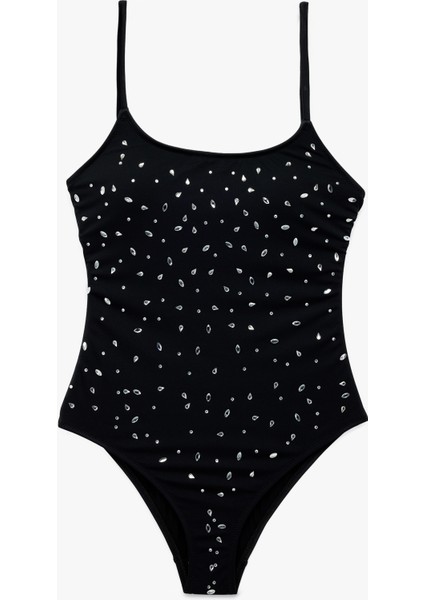 Ince Askılı U Yaka Parlak Taş Detaylı Mayo